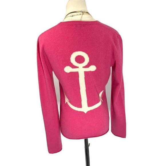 Cortland Park 100% Cashmere Anchor Sweater Size XS Crew Neck Barbiecore - Picture 10 of 11